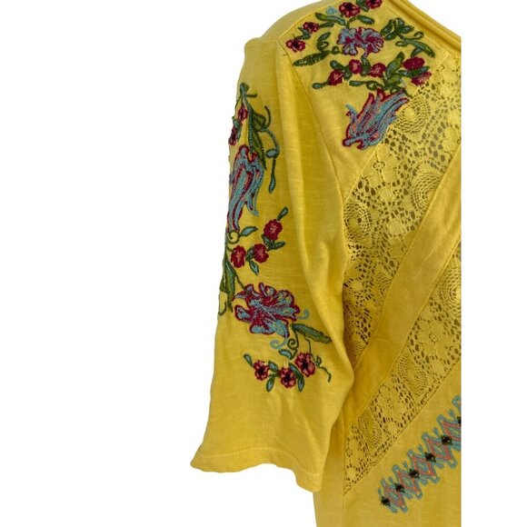 Sundance Splendor In Bloom Yellow Floral Embroidered Lace Top Boho Womens Size X - Picture 3 of 8